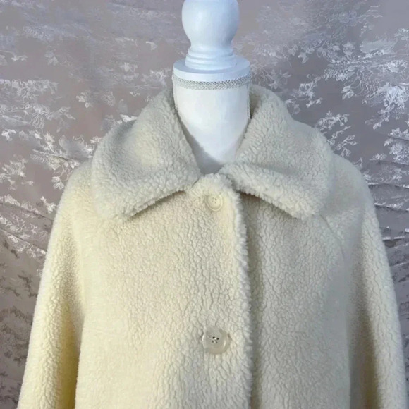 Orvis Cream Sherpa Fleece Teddy Bear Collared 3-Button Jacket Size M - Picture 2 of 9